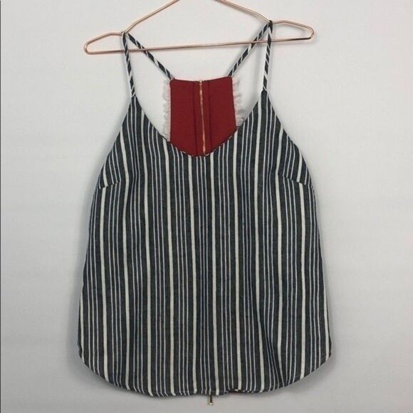 Once Was Striped Zipper Back Fringe Camisole Top (255) - Picture 3 of 9